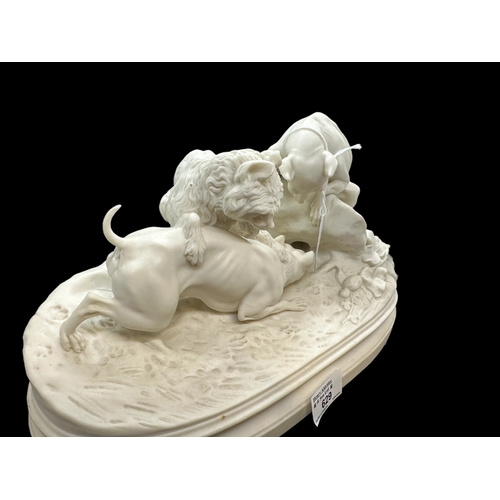 629 - Ceramics: Parian group figure of dogs around a rabbit hole, modelled after ‘Chasse Au Lapin’ Pierre ... 