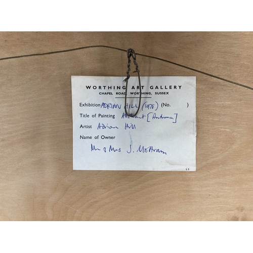 195 - * Adrian Hill (1895-1977): Watercolour tiled abstract Autumn Worthing Exhibition label to reverse da... 