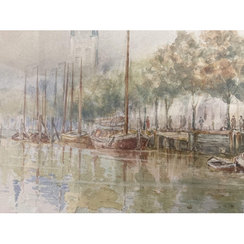 196 - Maritime Art: Charles John De Lacy (1856-1936) watercolour 'On The Canal, Holland'. 18ins. x 10ins.... 