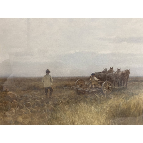 198 - Joseph Powell: Watercolour, landscape with horse-drawn harrow, framed and glazed. 50cm x 72cm.... 