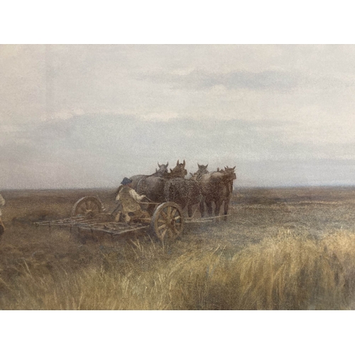 198 - Joseph Powell: Watercolour, landscape with horse-drawn harrow, framed and glazed. 50cm x 72cm.... 