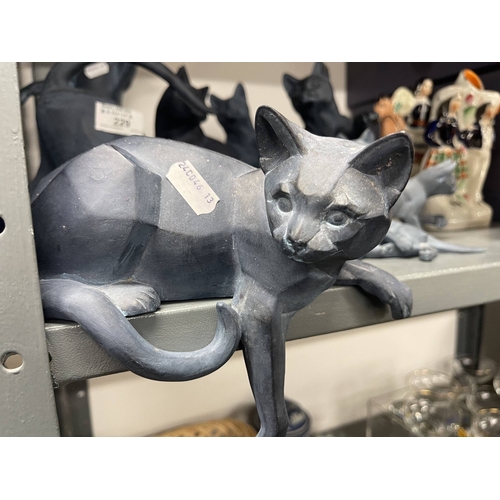 229 - Ceramics: Border Fine Arts Cubist Collection 'Shelf Cat', 'Cat With Paw Up' x 2, 'Cat Sitting', 'The... 