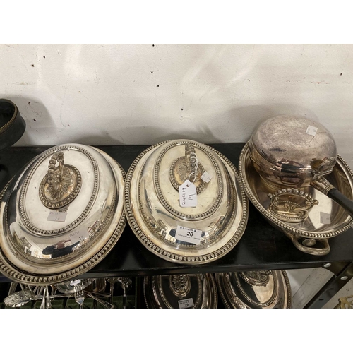 26 - Electroplate: Oval serving dishes with covers x 2, open server and handled server with cover.... 