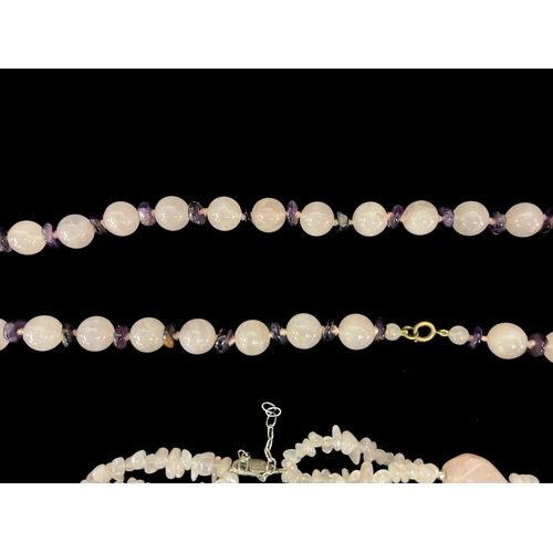 263 - Costume Jewellery: Rose quartz and amethyst bead necklace a rose quartz necklace with a heart-shaped... 