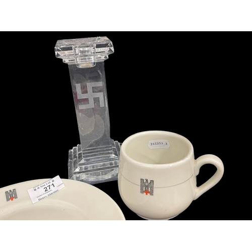 271 - Third Reich/World War Two: Mixed collection to include stretcher bearer's armband, coffee mug, milk ... 