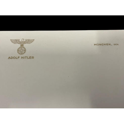 280 - World War Two: Adolf Hitler personal notepaper, gold embossed printing, eagle and swastika, Adolf Hi... 