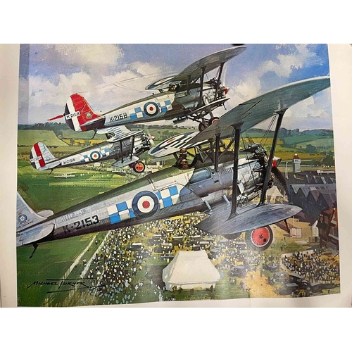 287 - Prints: Michael Turner aviation prints plus two others, Spitfires and Red Arrows. (7)