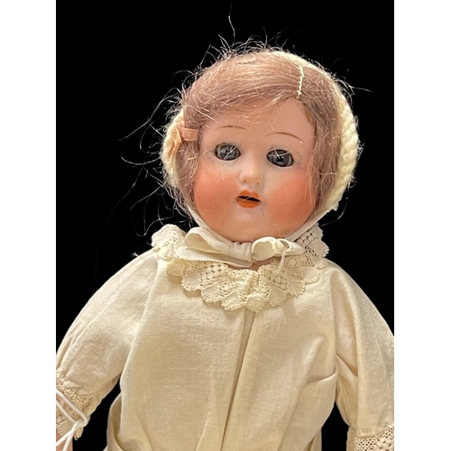 342 - Dolls: German made by Heubach of Koppelsdorf bisque shoulder head, weighted blue/grey glass eyes, op... 