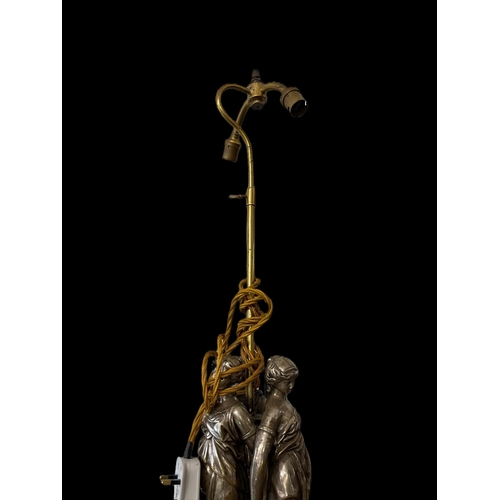 457 - 19th cent. French School: Greek Revival Art Nouveau silvered bronze decorative lamps 'Three Graces',... 