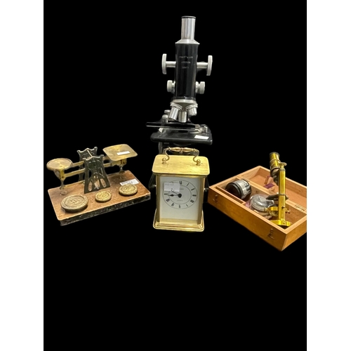 488 - Scientific Instruments: Microscope, J. Swift, triple lens, black lacquered No. 25977, 15ins. Brass s... 