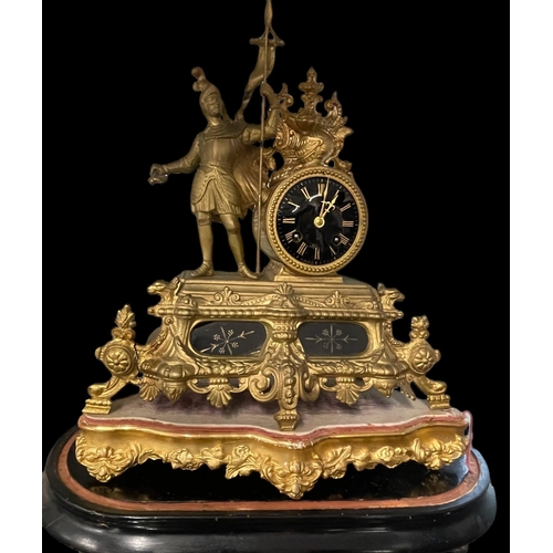 501 - Clocks: 19th cent. French Spelter chiming mantel clock, movement Masti & Cie, armorial decoratio... 