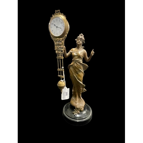 502 - Early 20th cent. Clocks: German  Art Nouveau Pendulum Mystery Clock indistinct signature to base.... 