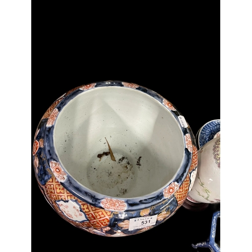 531 - Japanese: Period planter painted in an Imari style with gilt overlay. 2.8cm diameter.