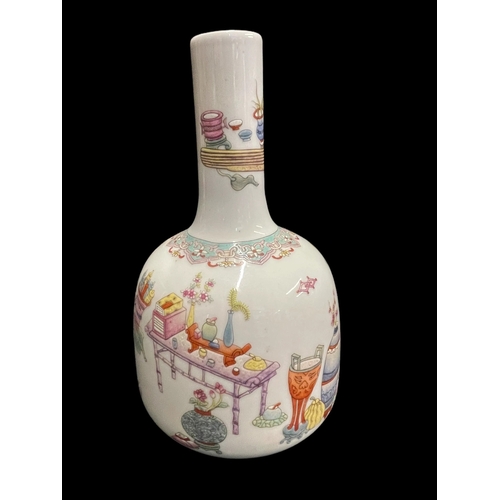 541 - Ceramics: Chinese Famille rose mallet vase enamelled with precious objects, Qianlong marks, but late... 