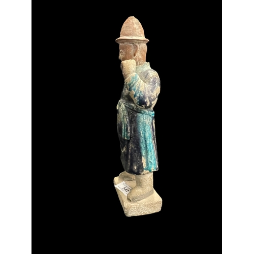 542 - Chinese: Chinese: Ming Period stoneware burial figure in the form of a man in ceremonial robes. 12in... 