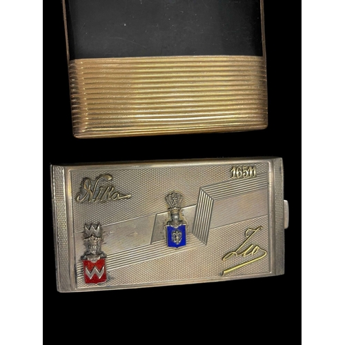 547 - Metalware: White metal and Polish, silver card cases, one enamelled. Approx. 11oz. Inclusive. Plus a... 