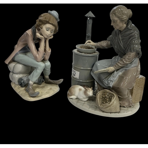 628 - Lladro: Chestnut seller, impressed mark L.S.J. 10ins. Lladro wistful accordion player. 9ins.... 