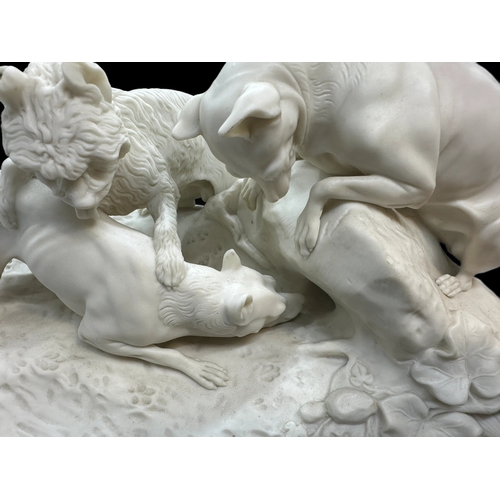 629 - Ceramics: Parian group figure of dogs around a rabbit hole, modelled after ‘Chasse Au Lapin’ Pierre ... 