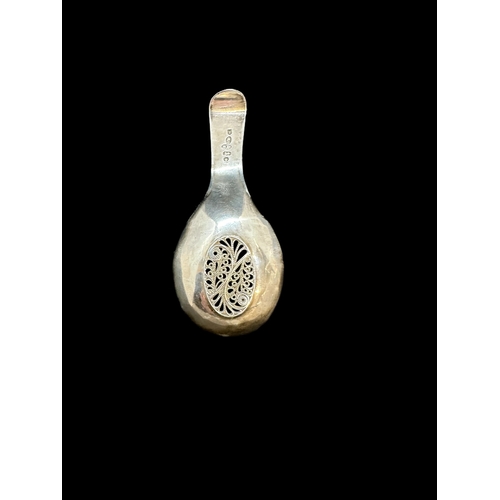 697 - Hallmarked Silver: Caddy spoon with wickerwork engraving around a filigree centre, Samuel Pemberton,... 