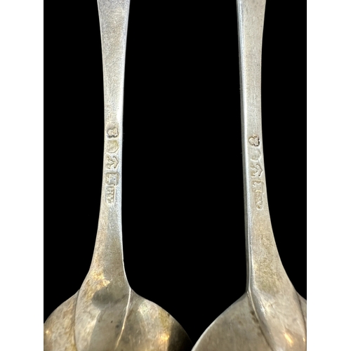 714 - Hallmarked Silver: Flatware four dessert spoons and two serving spoons, mixed patterns and Scottish ... 