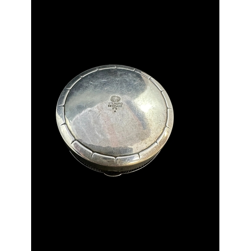 721 - Danish Silver: Georg Jensen circular patch box with embossed rose central motif, signed sterling no.... 