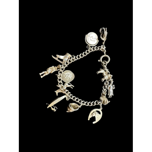 730a - Jewellery: White metal tests as silver charm bracelet and 12 novelty charms.