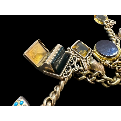 788 - Hallmarked Jewellery: 18ct gold bracelet with 10 charms attached, a 9ct gold heart set with turquois... 