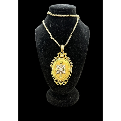 796 - Jewellery: Victorian yellow metal locket tests as 18ct gold, set with a central diamond within an ap... 