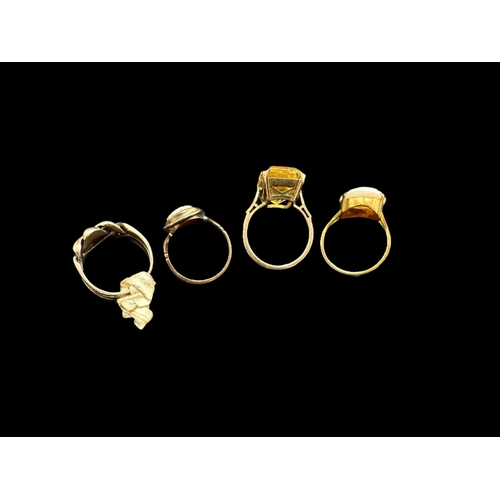 803 - Hallmarked Jewellery: Three 9ct gold rings, two set with cameos, the third a single citrine. Plus a ... 