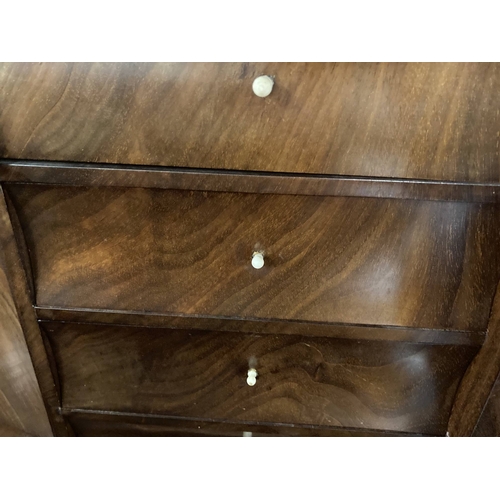 84 - Furniture: 19th cent. Walnut Empire style secretaire two drawers, one baize lined, over a drop flap ... 