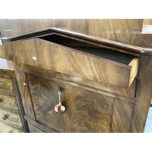 84 - Furniture: 19th cent. Walnut Empire style secretaire two drawers, one baize lined, over a drop flap ... 