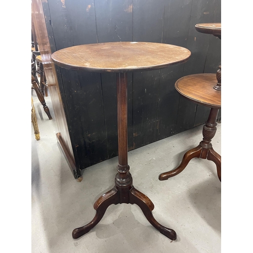 95 - Antique Furniture: 19th cent. Mahogany two tier dumb waiter and tripod wine table.