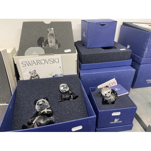 216 - Swarovski Crystal 'Pandas' 2008, 'Cheetah' 1994 and a single Panda, all boxed with certificates.... 