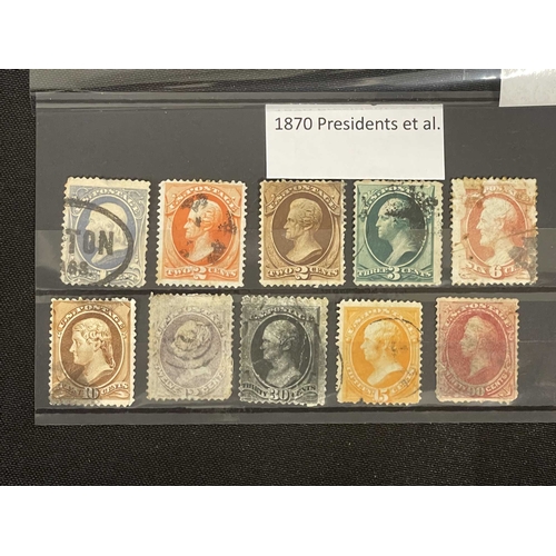 250 - Stamps: USA 1870 Presidents SG207, 148, 185, 208, 161, 210, 153, 192, 191 and 193, all used, some wi... 