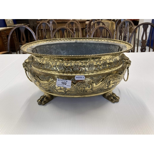 102 - Brass: 19th cent. Brass Jardinaire with punch decoration and original zinc liner, circa 1910, possib... 