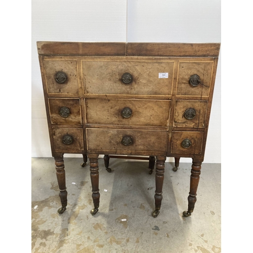 103 - Furniture: Regency Cuban mahogany ladies washstand cabinet with boxwood stringing, oak drawer lining... 