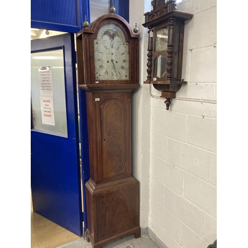 106 - Clocks: 19th cent. Mahogany moon phase longcase clock with painted dial. 17ins.