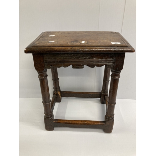 108 - Furniture: Late 17th/early 18th cent. Joint stool with gun barrel supports.