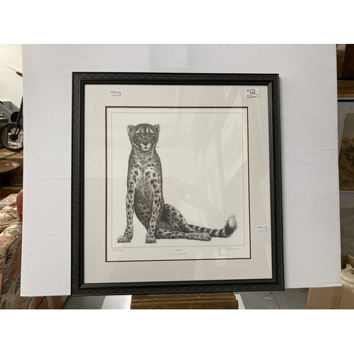 114 - Gary Hodges: 'Cheetah' signed limited edition print number 1028/1200, framed under glass. Overall si... 