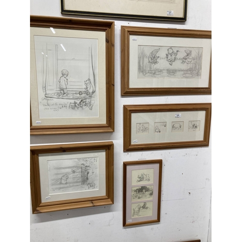 128 - E. H. Shepard. Prints: Framed prints all framed under glass, Christopher Robin, Pooh, Eeyore, Rabbit... 