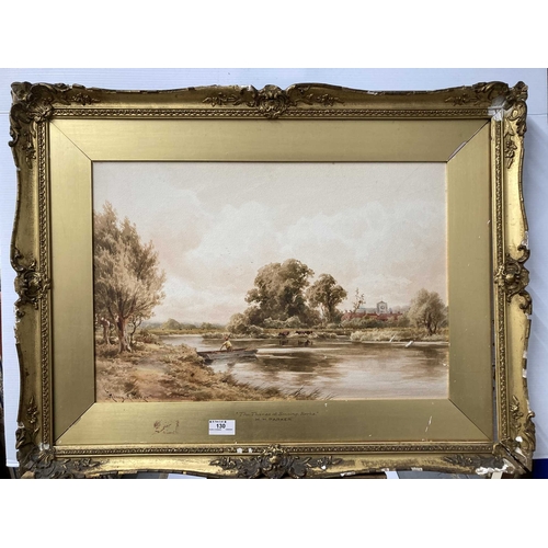 130 - Watercolour: ‘The Thames at Sonning’ by H. H. Parker, signed lower left, in giltwood and gesso frame... 