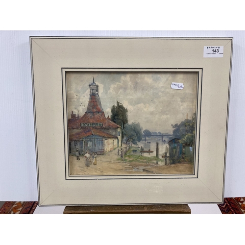 143 - Frederick George Cotman: Watercolour 'Boathouse Beside The Thames', signed lower left. 22mm x 27mm.... 