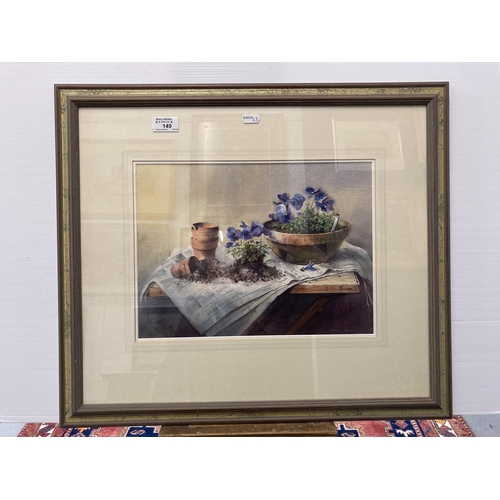 149 - Gerry Ball C.A: 20th cent. Watercolour 'Winter Pansies', signed lower right and verso by the artist ... 