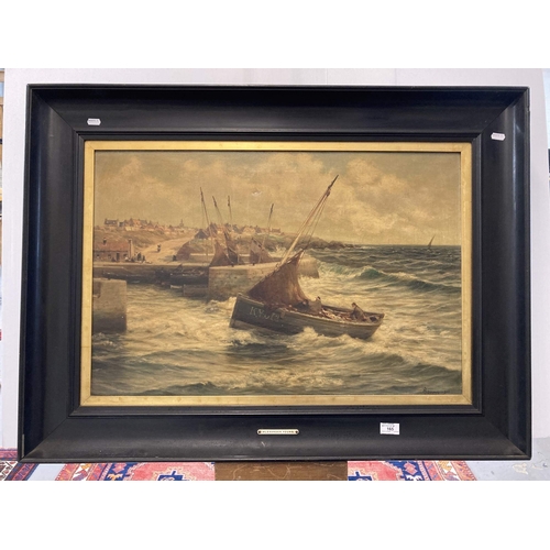 165 - Alexander Young (1865-1923): Oil on canvas, harbour/seascape, bringing in the catch to Kirkcaldy/Fif... 