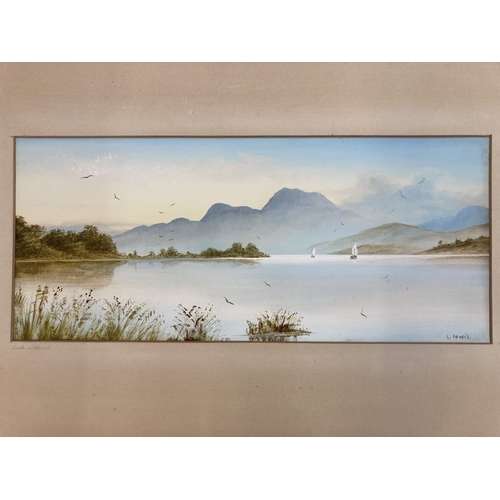 168a - 20th cent. Scottish School: Watercolour of Loch Lomond, signed L. Lewis to lower right, unframed. 43... 