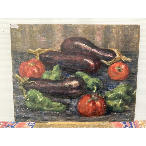 172 - Frank Spencer Budgen (1882-1926): Oil on board, still life of mixed fruit and vegetables, a pair, bo... 