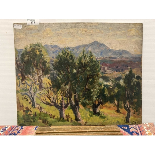 173 - Frank Spencer Budgen (1882-1926): Oil on board 'Ein Plein Air' study of a French landscape (South of... 