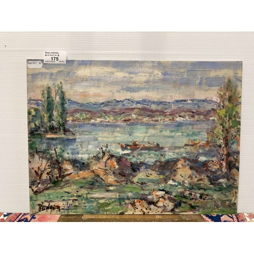 175 - Frank Spencer Budgen (1882-1926): Oil on canvas card 'landscape with lake' signed twice lower left a... 