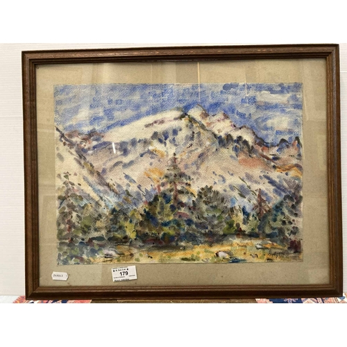 179 - Frank Spencer Budgen (1882-1971): ‘The Swiss Alps’ signed watercolour c1914-1916 in original oak fra... 