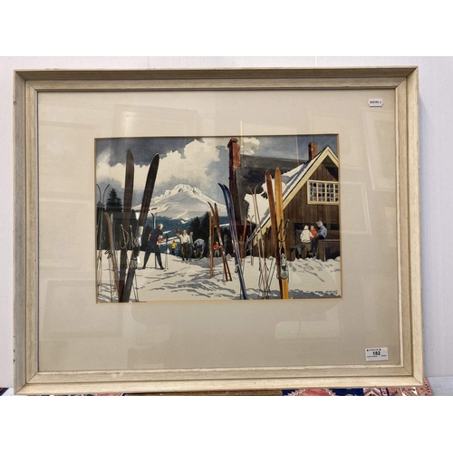 182 - Watercolour: Watercolour by Menalkas Selander (1913 - 2003) Oregon Society, 'The Ski Lodge End of Da... 